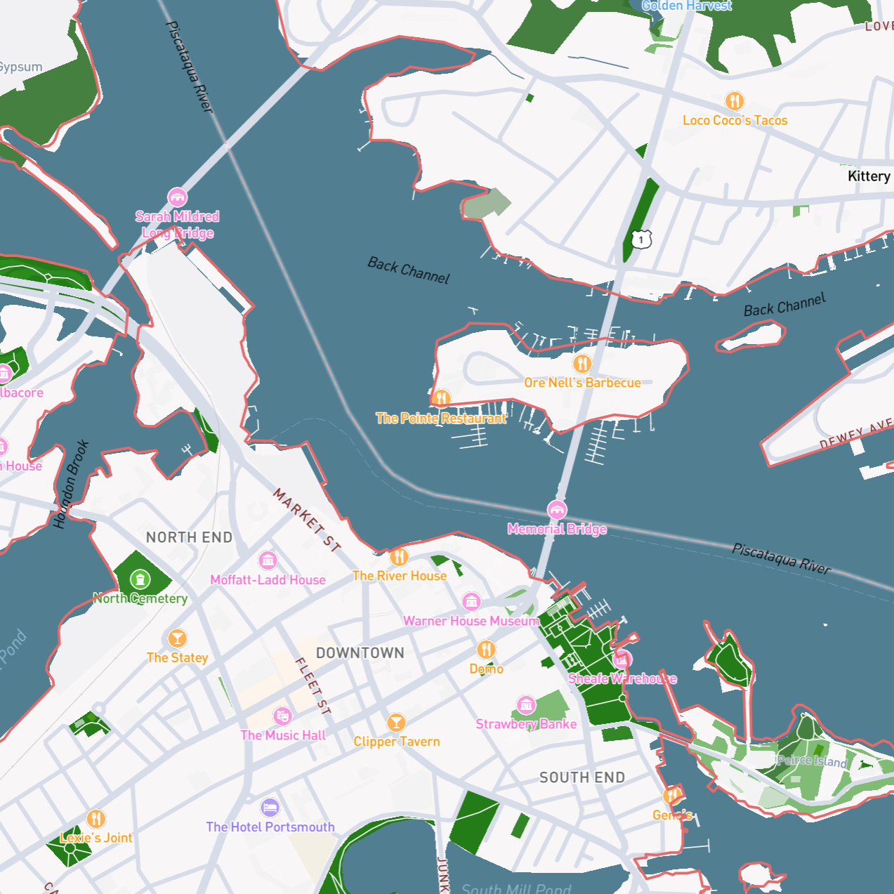 Playing around with the default style set and navigating the surroundings shown on screen. I was simply taking a picture of areas I found intriguing. I saw the lines over the bodies of water being roads and found it interesting.