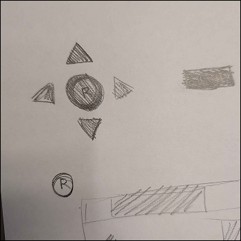 i tested the same layout and sketched potential buttons for me to use using graphite pencil. This ultimately is less than effective or consistent than using the graphic paint since it can result in unstable connections or inconsistency. This was helpful in marking or drawinf the ideas I had and implement them at a later date.