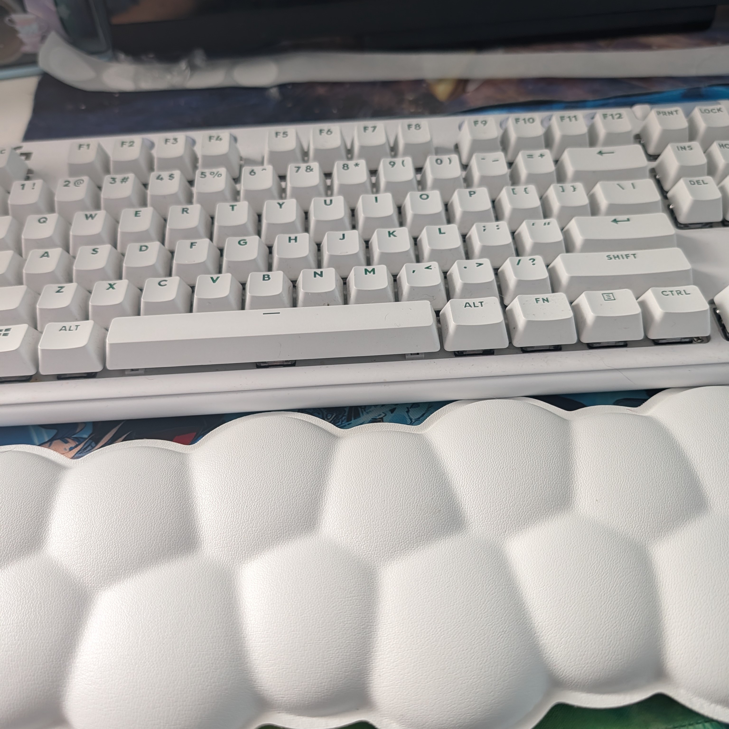 I own a mechanical keyboard on my desk, it lights up when I use it. One of my more expensive purchases, but definetly worth it in the end. When I first got it, I was questioned, specifically by my mom since I could just get a regular keyboard for cheaper. What makes this one special Is that it was originally reccomended by me by a friend and i worked hard to finally afford it. There's something about tapping the keys and hearing that mechanical click while typing that helps me to focus.<br><audio controls src='Noises/Keyboard click clack.m4a'></audio>